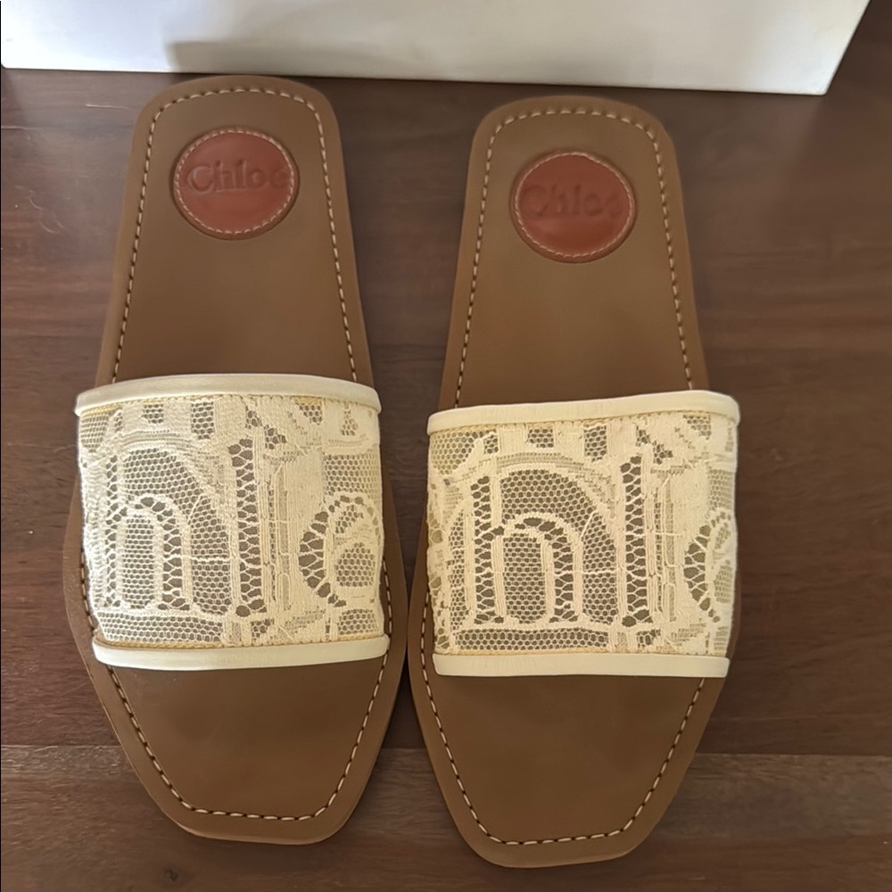 Chloe Cream Lace Slide Sandals